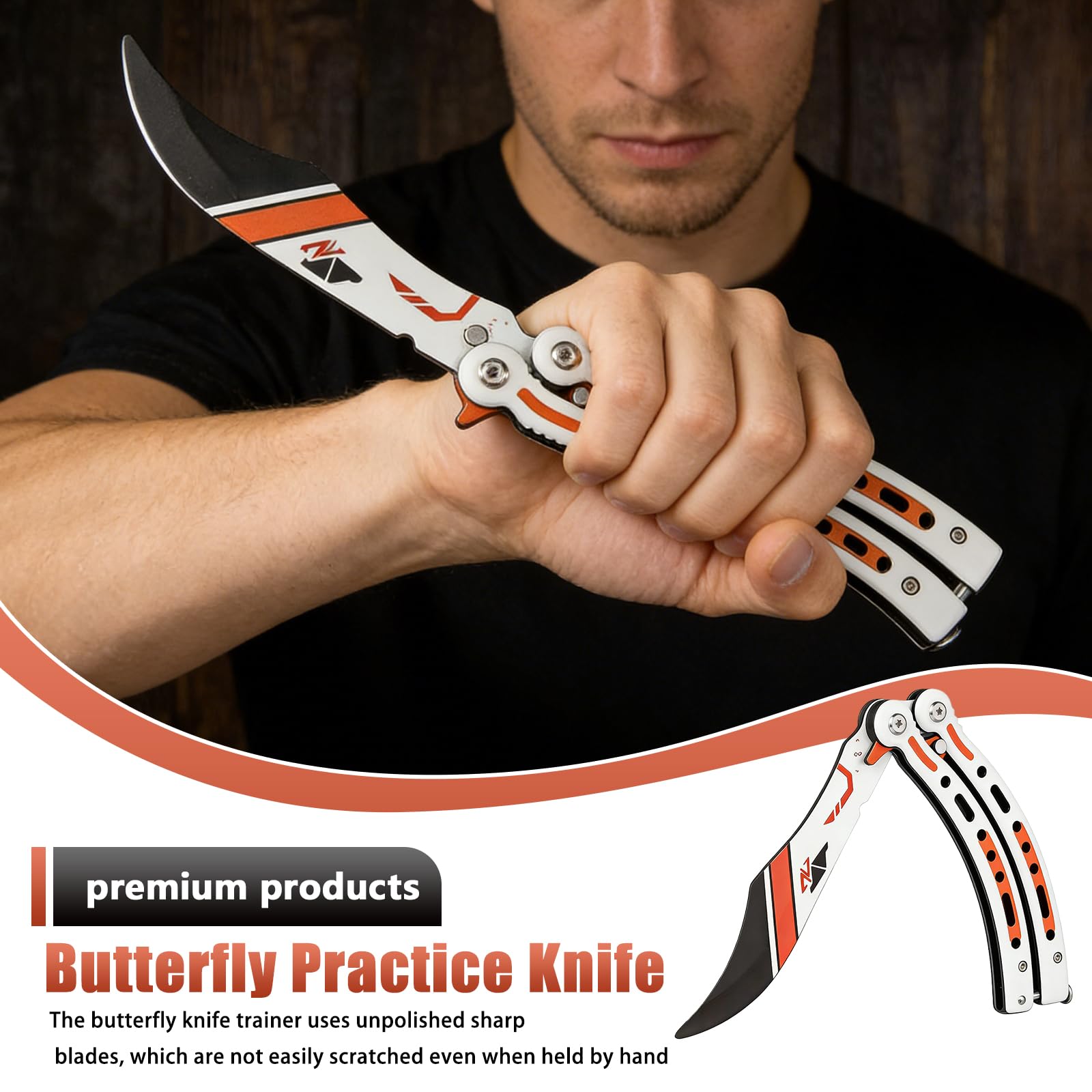 Juego de 3 cuchillos de entrenamiento mariposa acero inoxidable hojas desafiladas balisong legal mango curvo