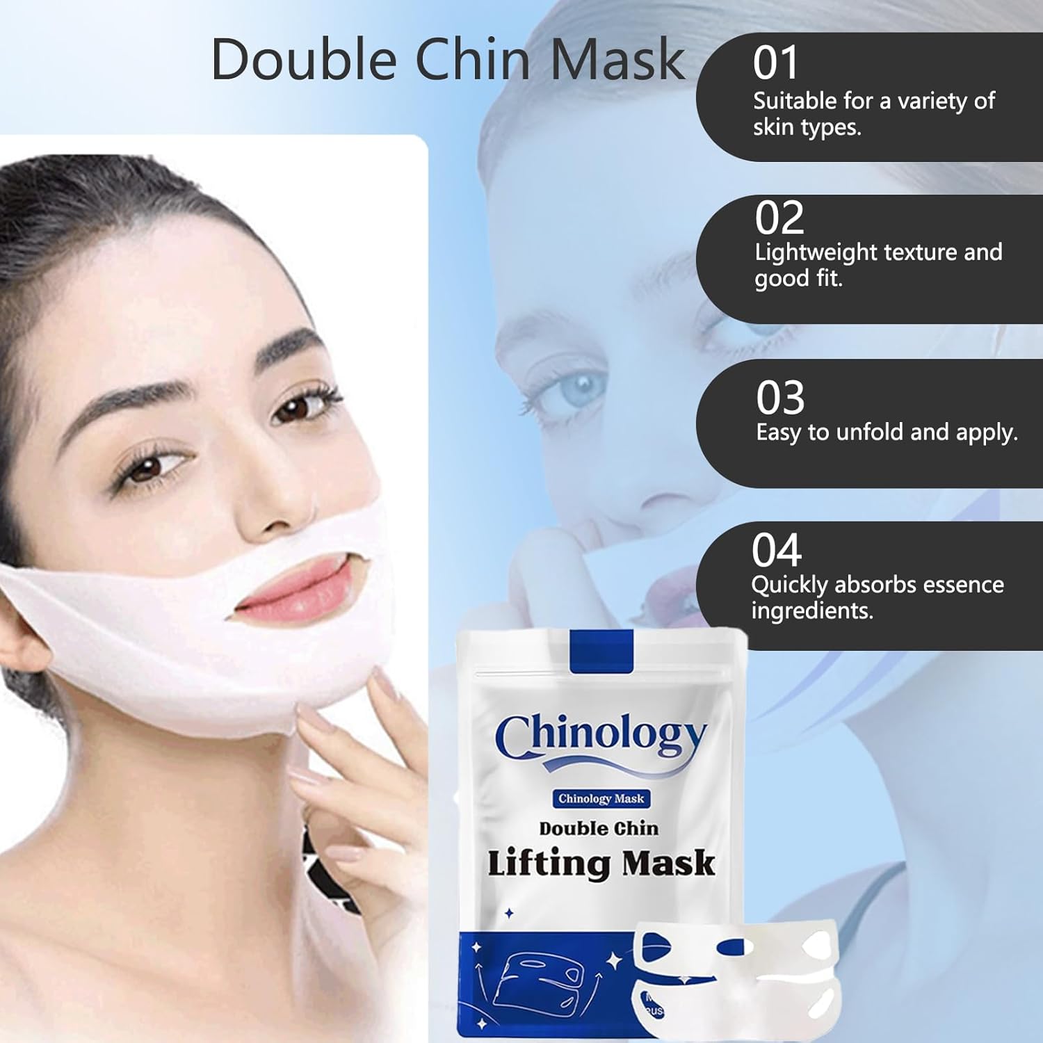Double Chin Lifting Mask, New Reusable Upgraded Double Chin Reducer, Helps Create A Three-Dimensional Jawline, Sleep Mask for Face and Neck Upgraded Deep Collagen Firming Mask (5 Pcs) - Image 3