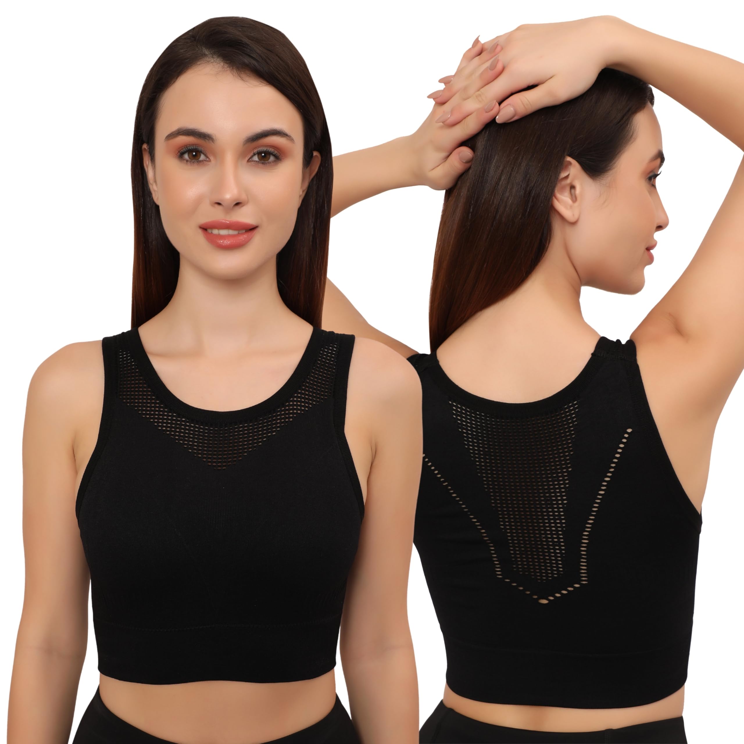Women's Polyester Spandex Padded Wireless Sports Bra | Full Coverage, Seamless & High Support Sports Bra for Workout & Yoga | Size: S-XL