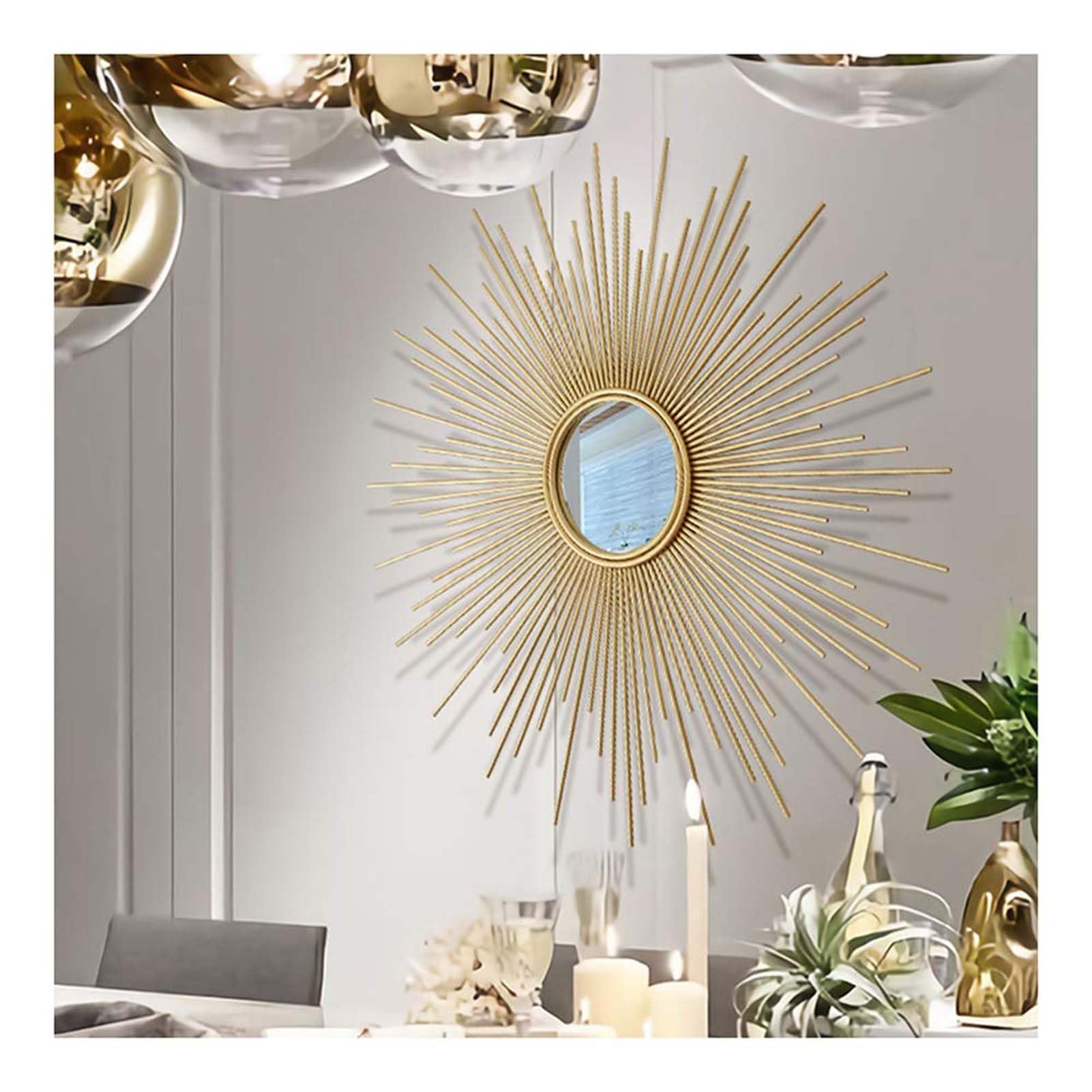 THEGA Gold Wall Mirror - Wall Mirrors For Home Decor, Large Round Modern Decorative For Living Room, Bedrooms, Bathrooms & Closets Stylish Hanging Décor(60cm/24inch)