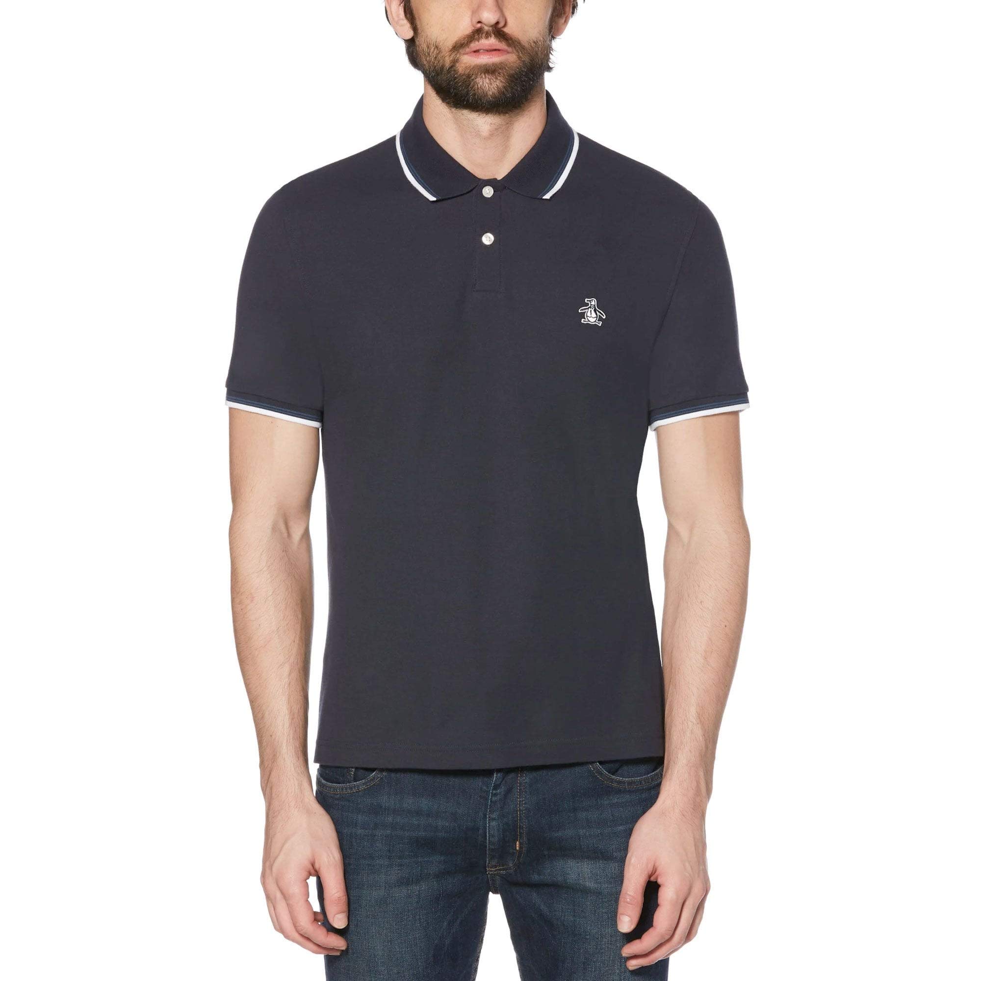 Original Penguin Men's Blue (Dark Sapphire ) 56 Tipped Sticker Pete Polo Shirt, S Uk