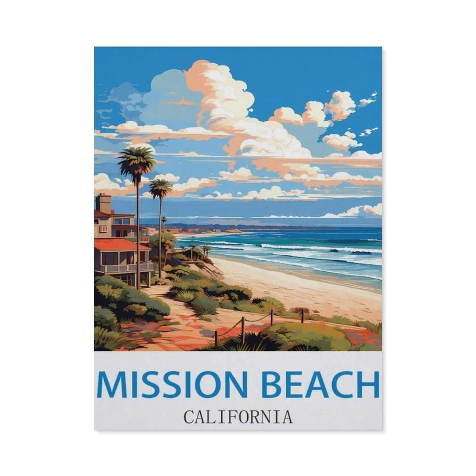 Metal Sign，Mission Beach California，Vintage Tin Sign Home Kitchen Bar Cafe Club Cave Wall Decor(15x30cm）6x12 inch-EE83