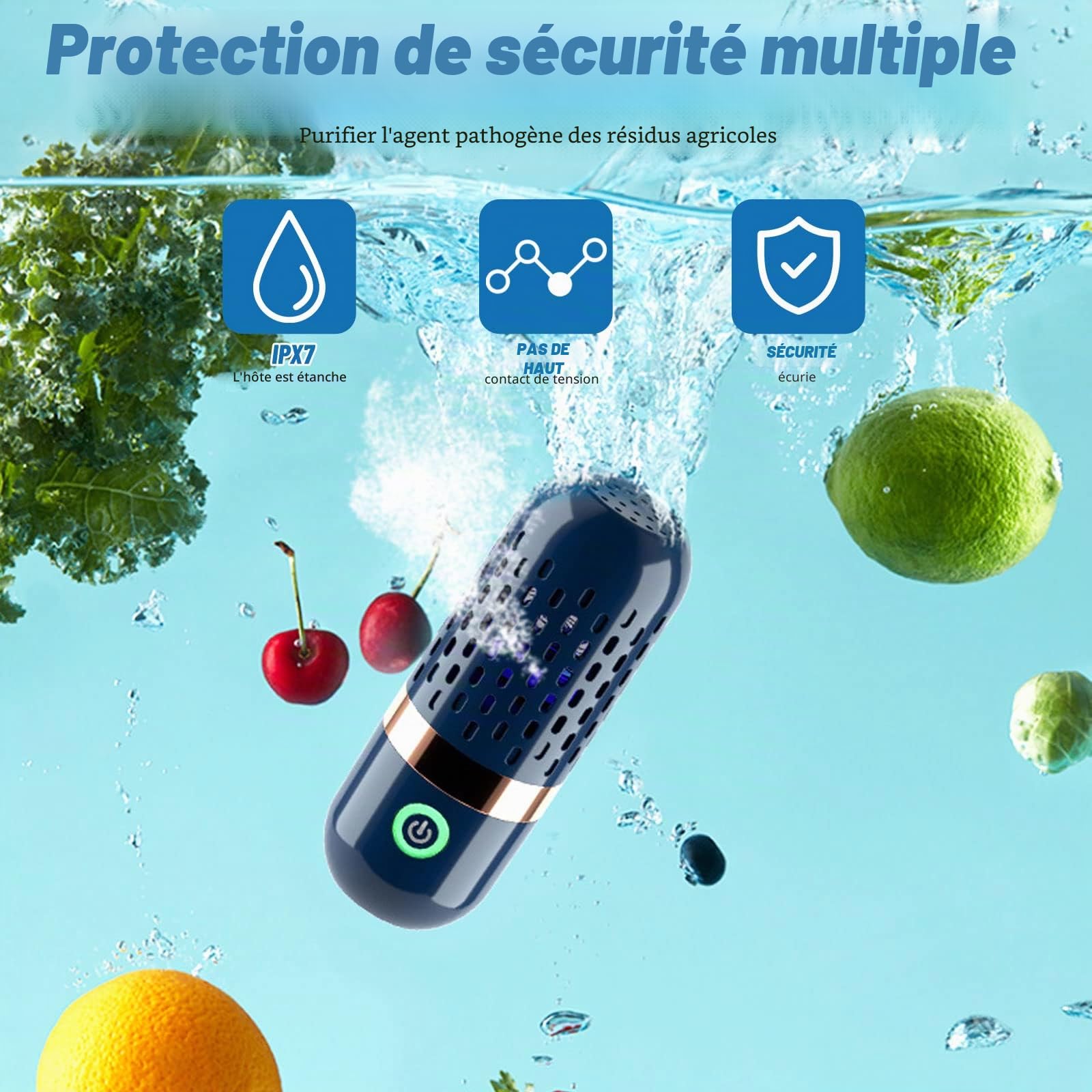 Machine à laver fruits et légumes,Machine à Laver Portable sans Fil pour Fruits et légumes,Purificateur d'Aliments avec Technologie de Purification d'Ions OH, Étanchéité IPX7,rechargeable par USB