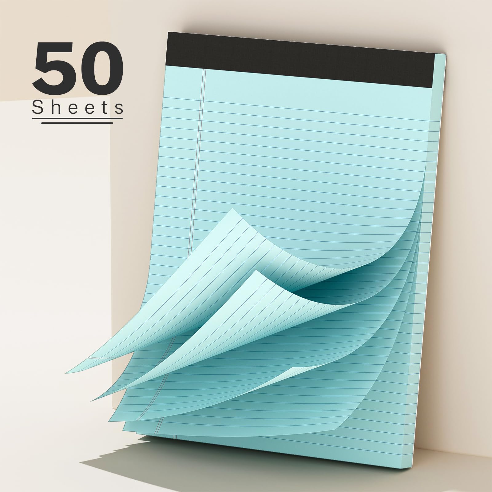 AILZFEI 300 Blatt blaue Rechtsblöcke, 21,6 x 27,9 cm, College-Papier, 6er-Pack, schmal, liniert, 50 Blatt pro Notizblock, perforierter Schreibblock, langlebig, stabile Rückseite, 20,3 x 28,9 cm
