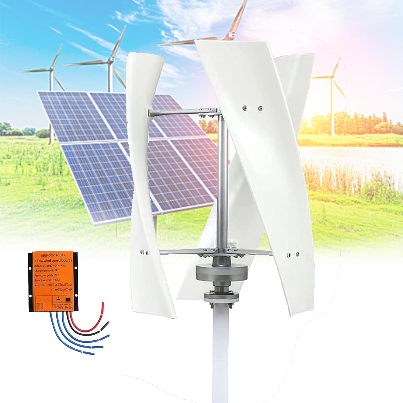 Zestaw turbin wiatrowych z regulatorem ładowania, pionowy system wytwarzania prądu, 18000 W, zestaw turbin wiatrowych do domu i komercyjnego – pionowy wiatrak z regulatorem zasilania przemysłowego (W