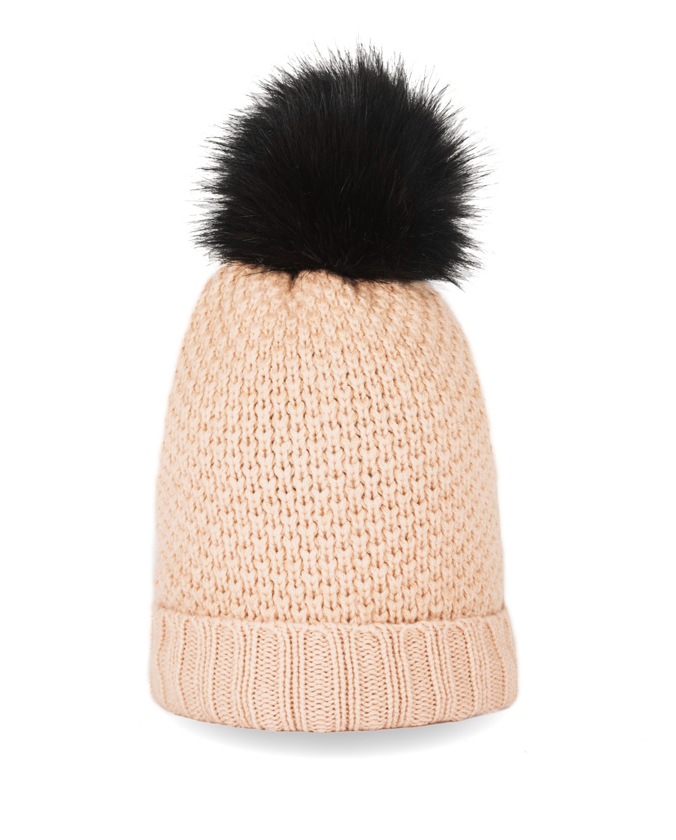 Berretto | Beanie Invernale con PON PON di Pelliccia Sintetica Particolare in Cachemire al 100% (Taglia Unica)