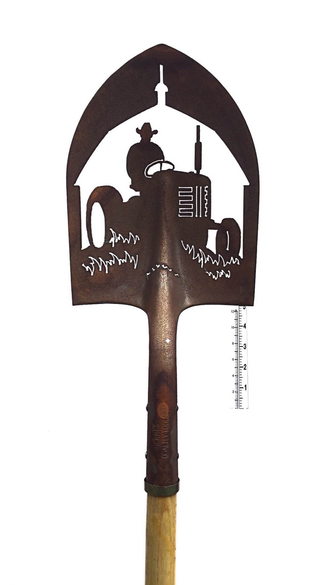 Crispe home & garden Edelrost Deko-Schaufel mit Regenmesser - Traktor - Gartendekoration für außen, Höhe: 180 cm