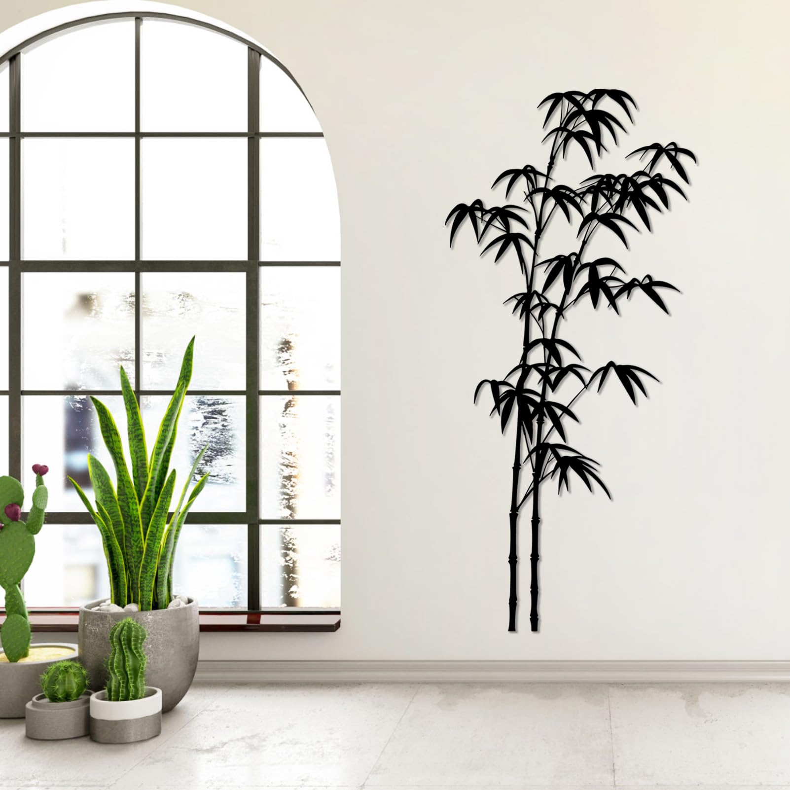 Decorazione murale in Metallo con Alberi di bambù Neri, Grande sagoma di pianta in Metallo, Scultura Moderna di bambù per Soggiorno, Camera da Letto, corridoio, Arredamento per la casa (arge
