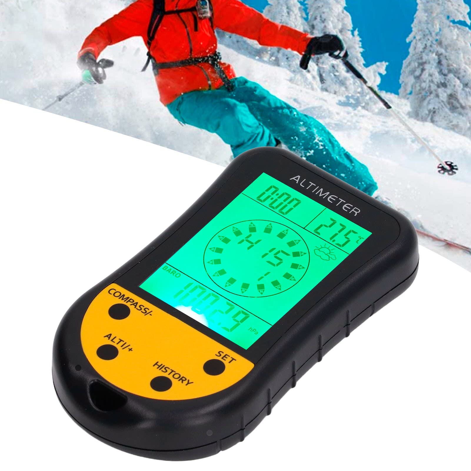 FUZHUI Digital Altimeter Barometer, Barometer Altimeter, Digital Altimeter, 8-in-1 Portable Multifunction Thermometer with Backlit LCD for Outdoor Fans for Hiking Camping Climbing