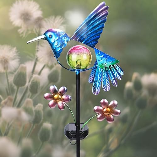 Miniatura 6 de Afirst - Lámparas solares decorativas con poste para el jardín, lámparas impermeables para exteriores, de colibrí, luces LED cálidas, luces de