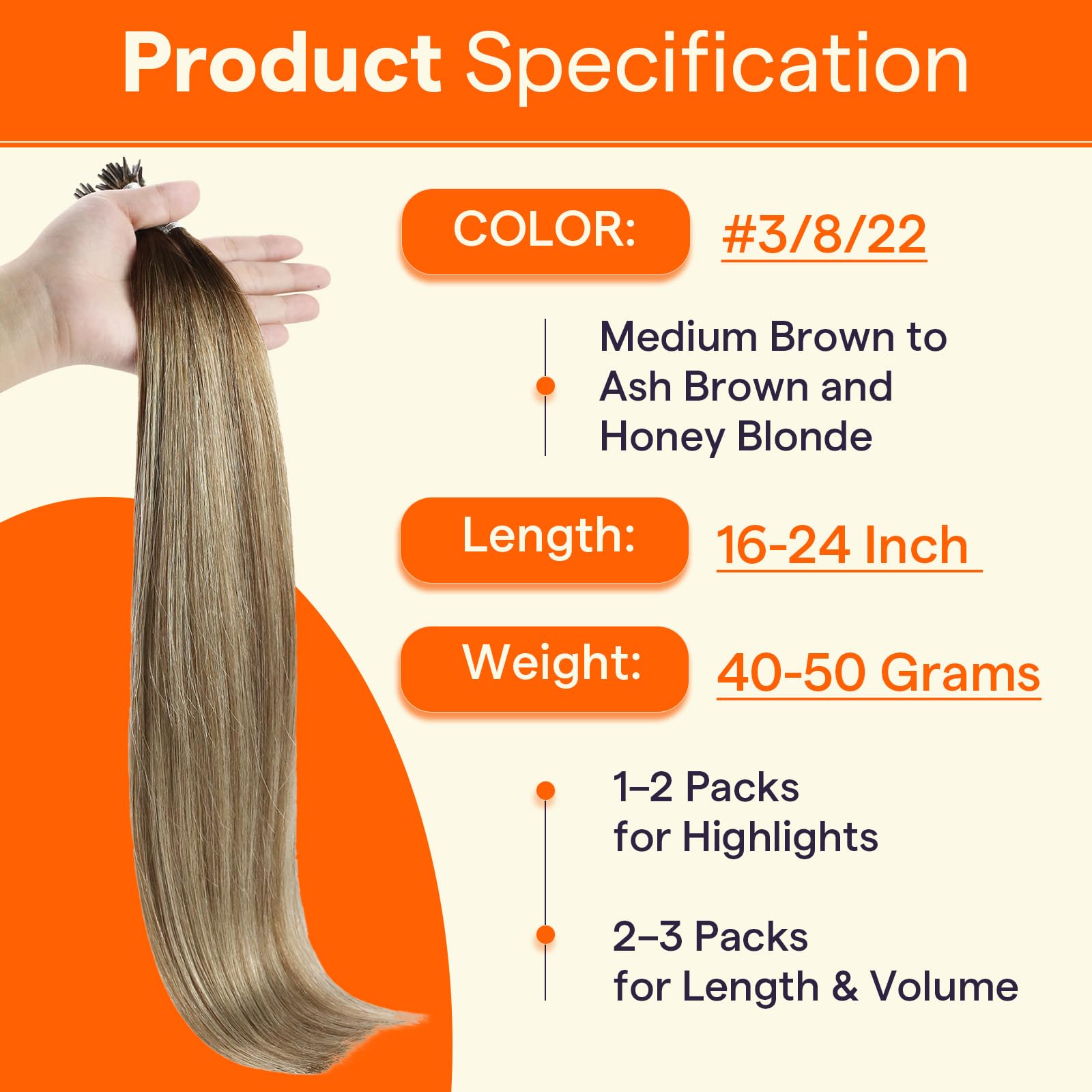 22 Inch Human Hair Extensions 40 Grams Pre Bonded Remy Hair Length Full Shine I Tip Hair Extensions Human Hair 22 Inch Liberia  main image 4