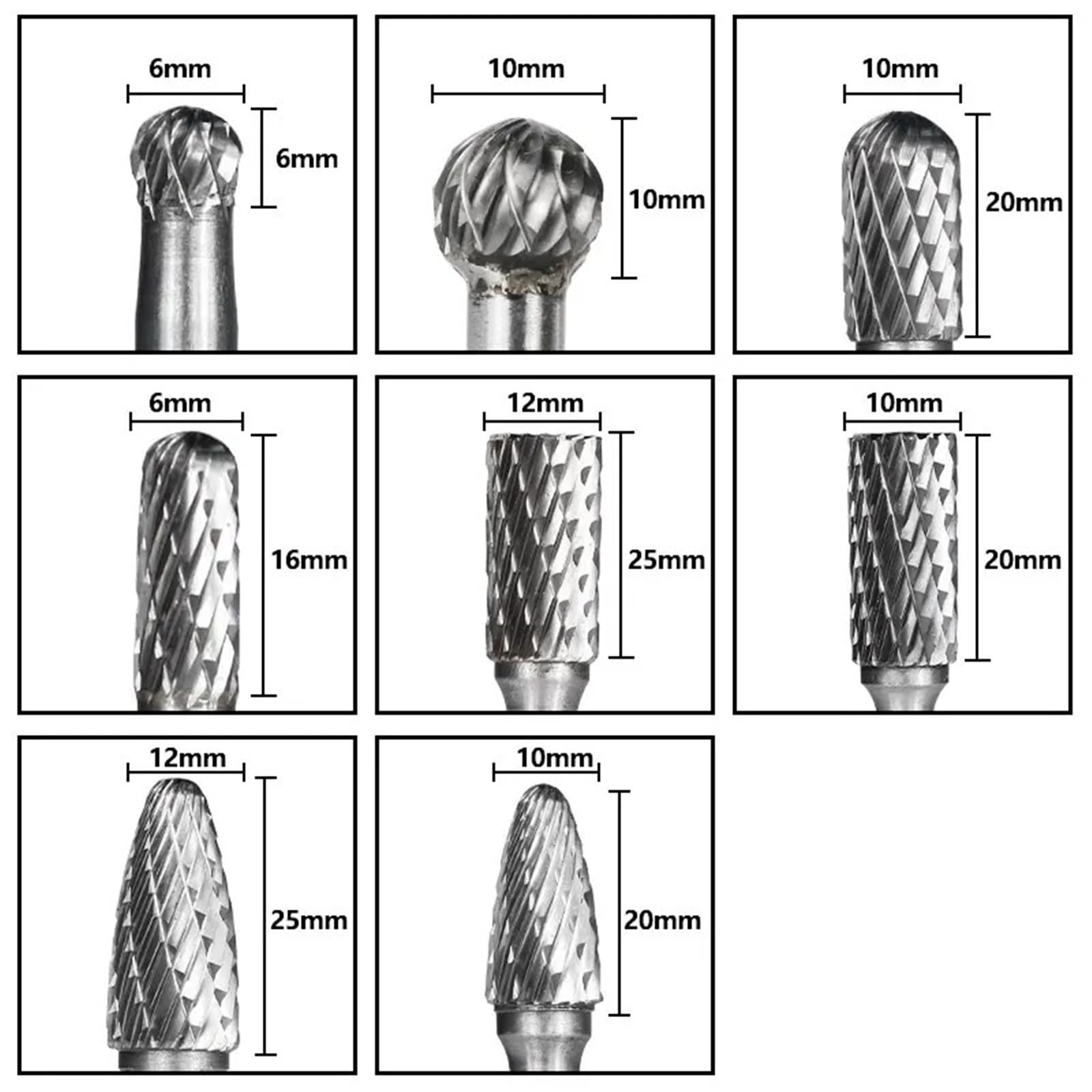 6 mm-12 mm wiertła z węglika spiekanego do grawerowania 6 mm obrotowy pilnik do metalu narzędzia ręcznego 8 szt./zestaw