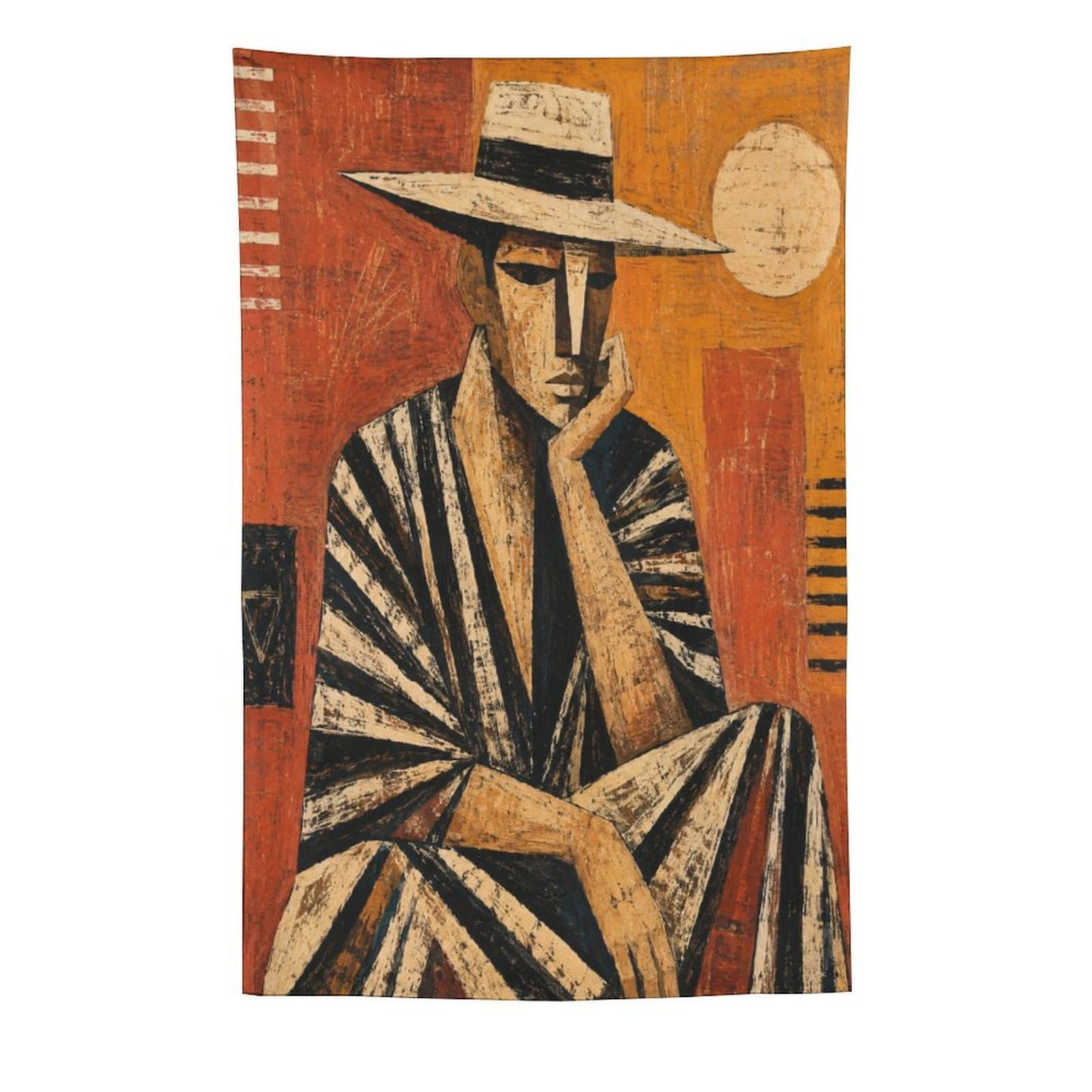 H3B8U2Y5 Man in Striped Suit Wall Tapestry, Ukiyo-e Style, College Dorm