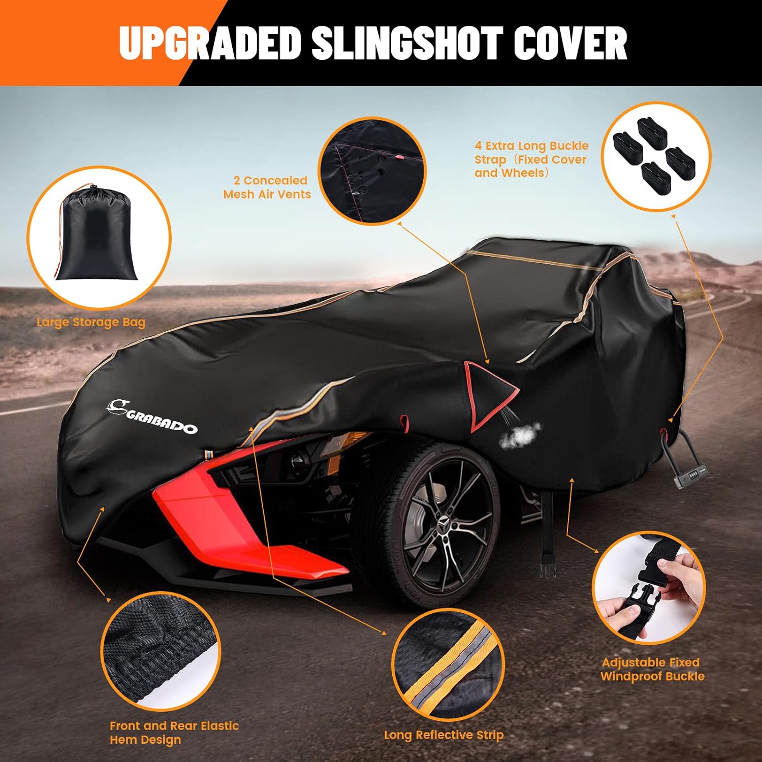 Full Cover for Polaris Slingshot,Heavy Duty 420D Oxford Slingshot Cover,Waterproof Windproof Outdoor Protection Covers for Slingshot S SL SLR R Signature LE,with 2 Air Vents (Large-150 Lx78 Wx52 H)