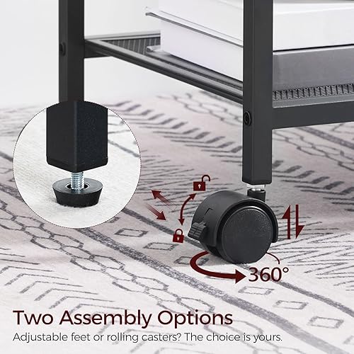 Miniatura 6 de Soporte de impresora con bolsa de almacenamiento, carrito de impresora móvil debajo del escritorio de 3 niveles con ruedas, mesa de impresora