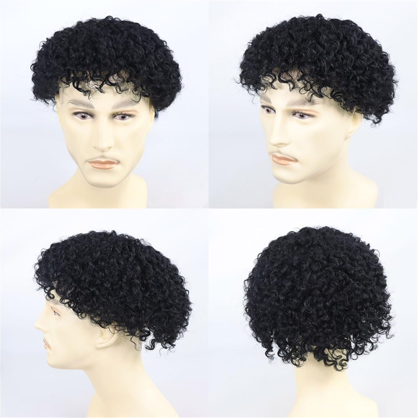 Tupé de pelo para hombres Prótesis de cabello for hombre con rayita Natural, peluquín Afro rizado for, sistema completo Base encaje francés Sistema de cabello para hombres
