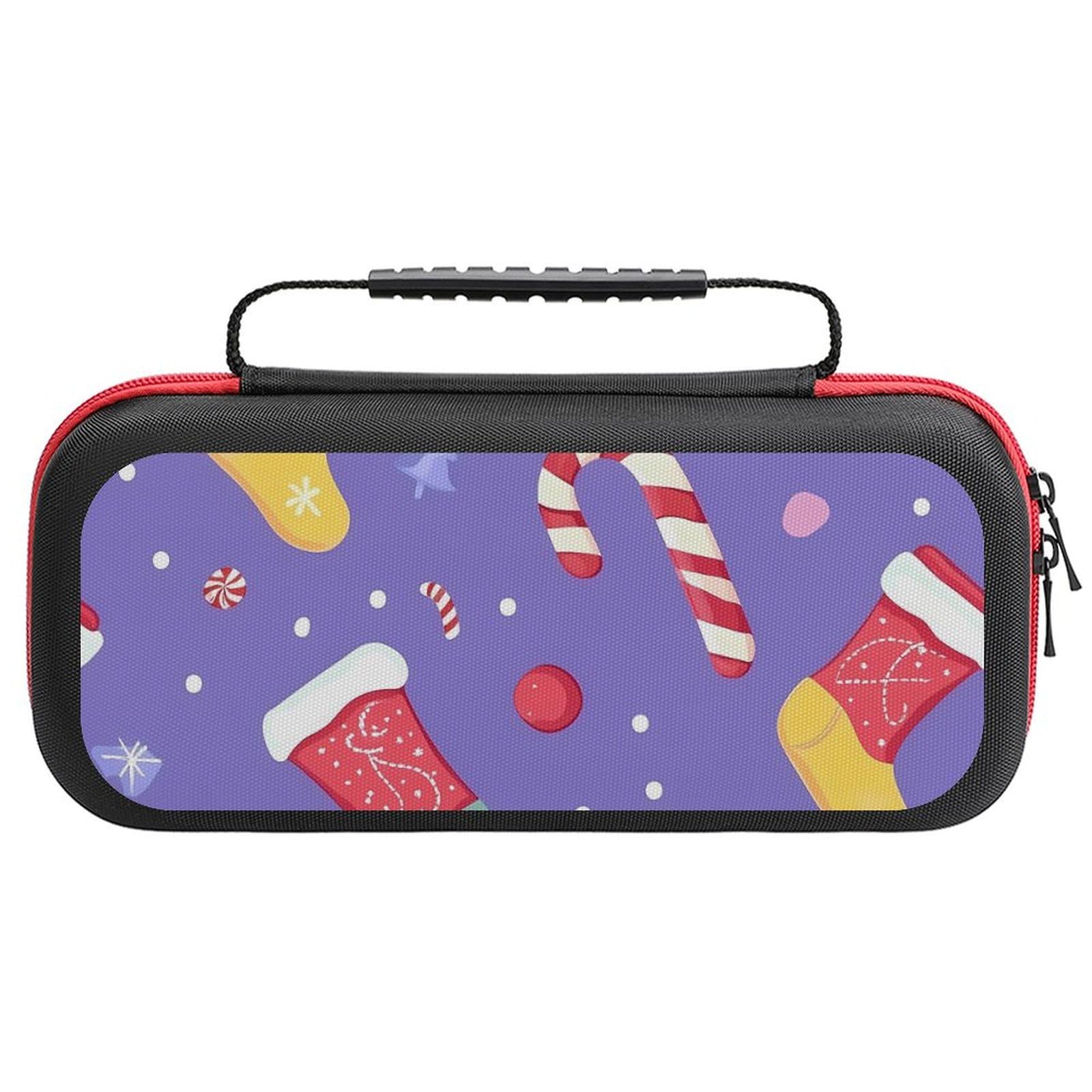Christmas Socks and Candy Canes Compatible with Switch Case Bag Travel Protective Cover Handbag with 20 Game Accessories