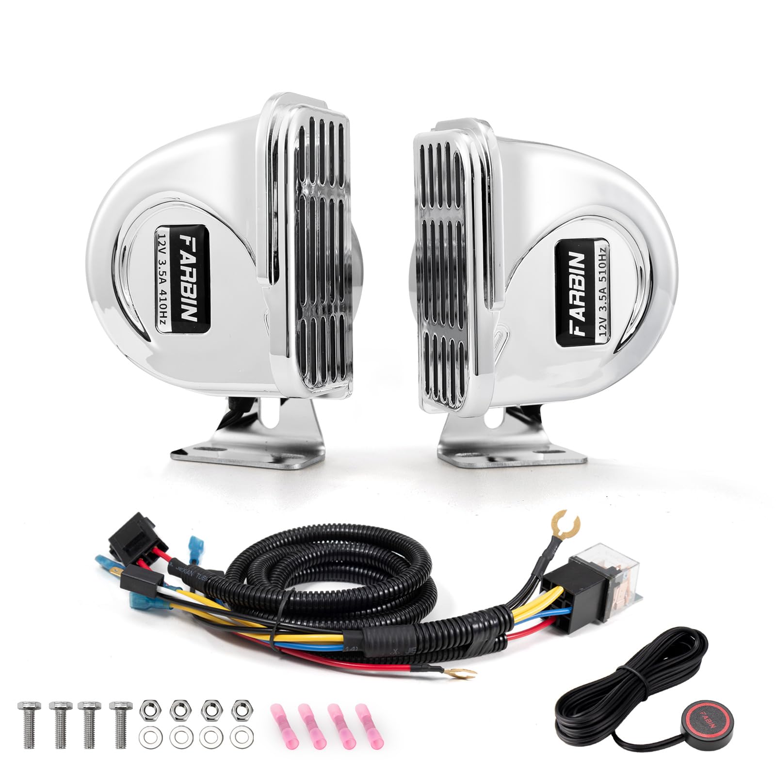 FARBIN Boat Horn Kit 12V Double Stainless Steel Marine Horn with Bracket