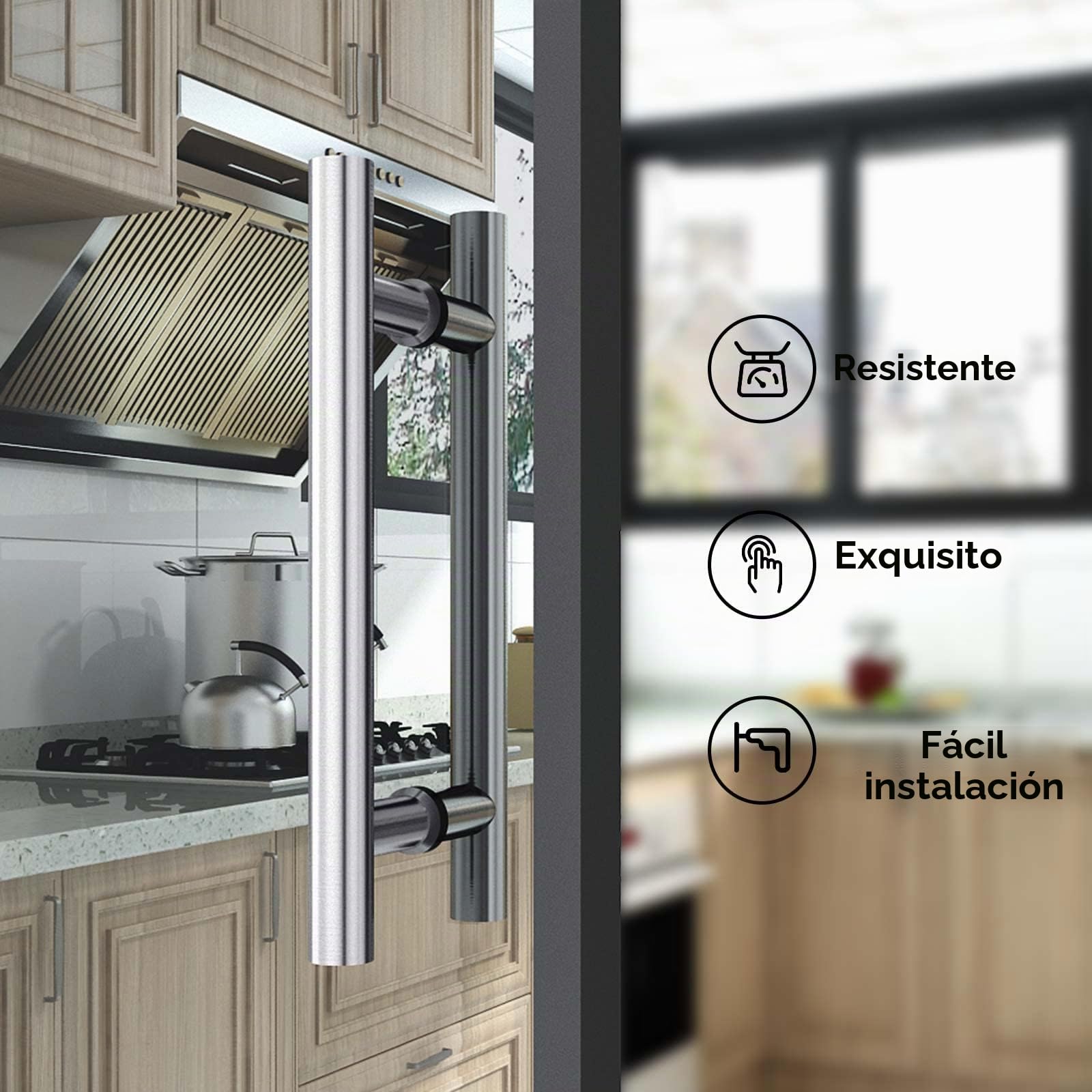 EaseLife Manija de puerta de acero inoxidable de doble cara de 12 pulgadas, manija de puerta corredera en forma de H, apto para puerta de vidrio y madera, paquete de 2