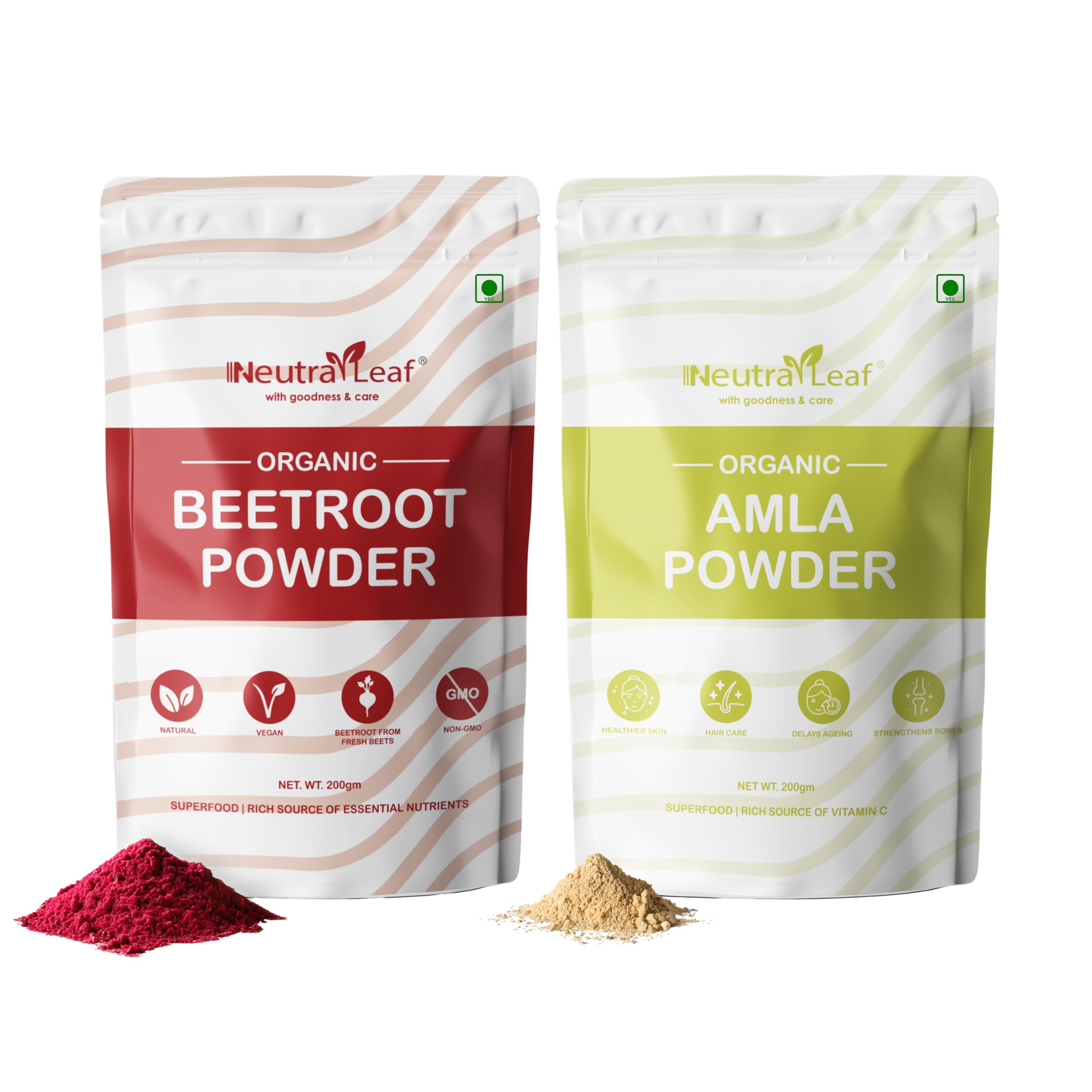 Neutraleaf Glow Bundle, Amla Powder 200g And Beetroot Powder 200g | Hair Grow & Skin Glow | Organic | Apply, Eat, Drink