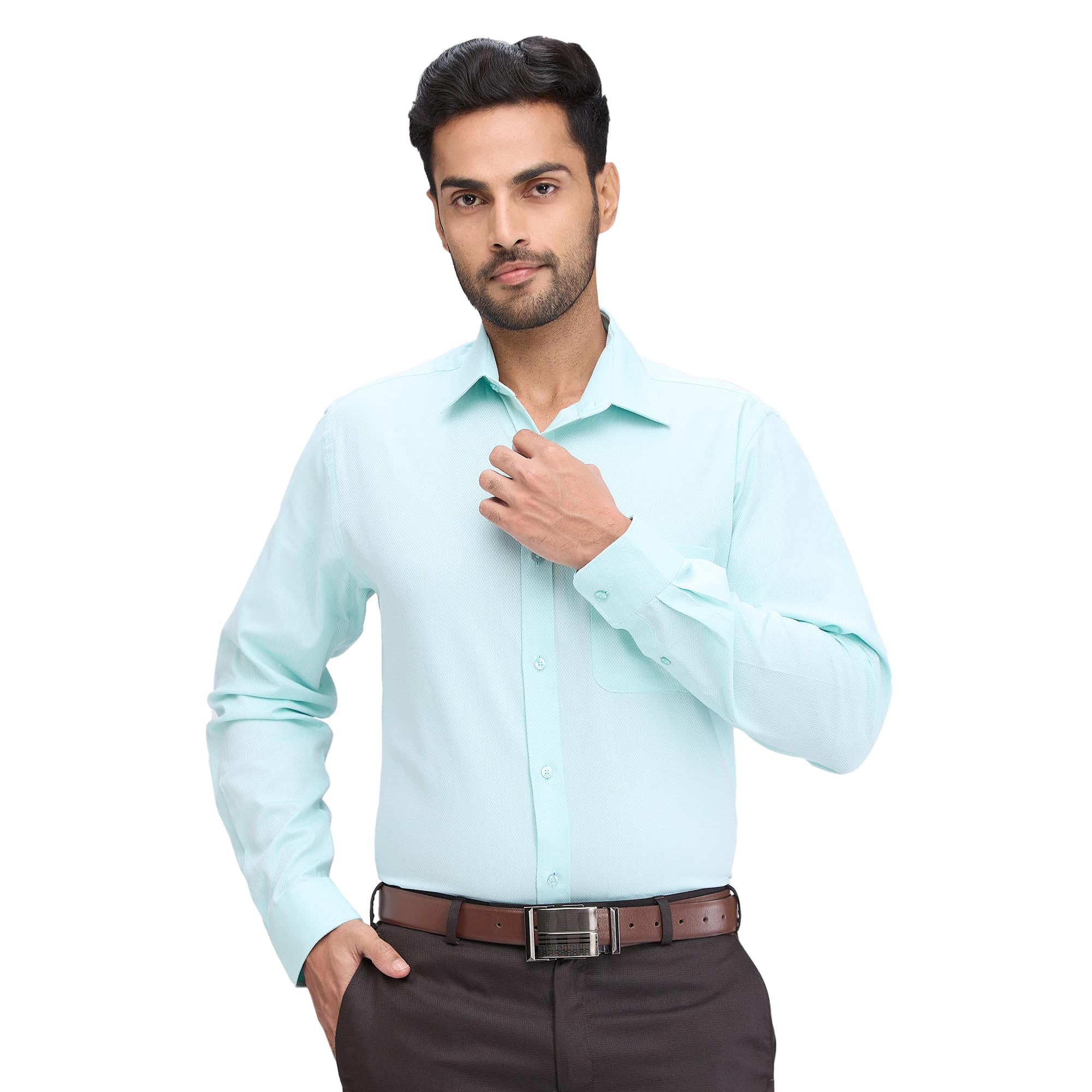 raymond Men's Slim Fit Structure Pattern Pure Cotton Semi Cut Away Collar Full Sleeve Formal Shirt-picture-19