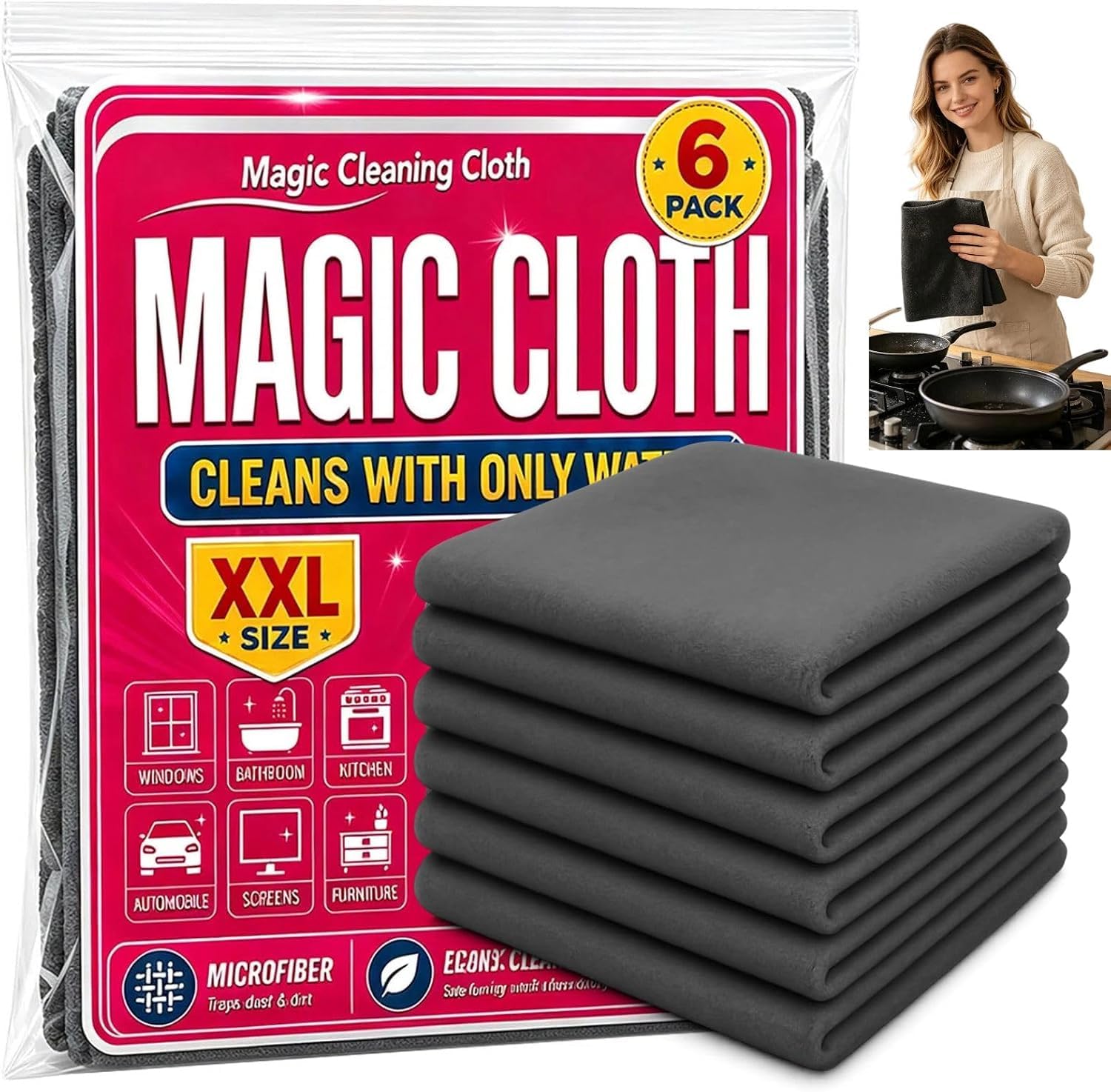 Magic Cleaning Cloth, 6 Pack Microfiber Cleaning Cloths (6pcs)