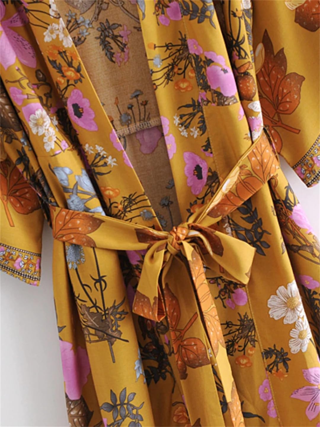 Disimlarl Kimono da donna con stampa floreale, maniche a pipistrello, stile bohémien, scollo a V, fascia per bikini