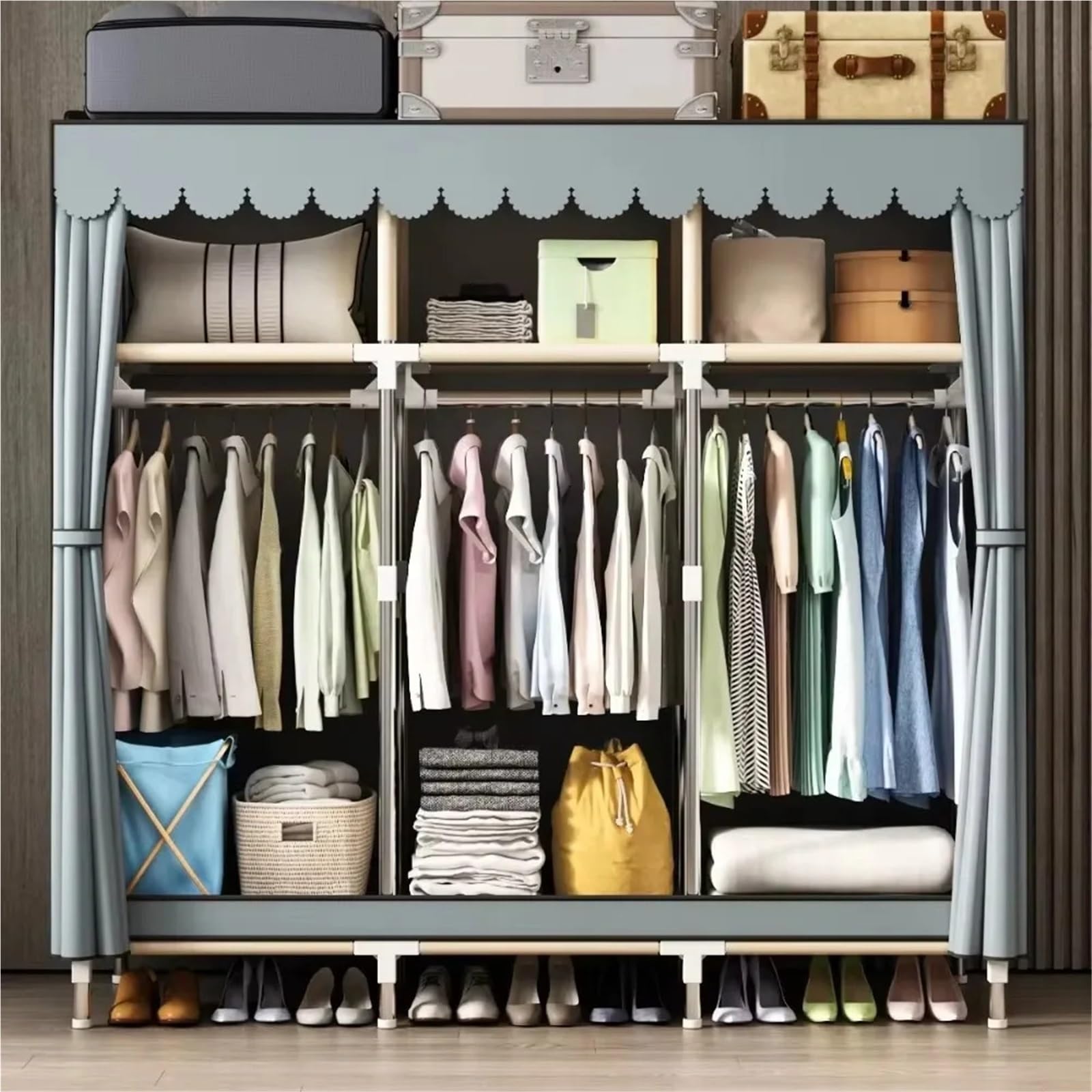Leinwand-Kleiderschrank Einfacher Kleiderschrank Einfachheit Kleiderschränke Oxford-Stoff Wasserdichter Schrank Schlafzimmer Kleidung Aufbewahrungsschrank Platzsparender Organizer(168x46x173cm)