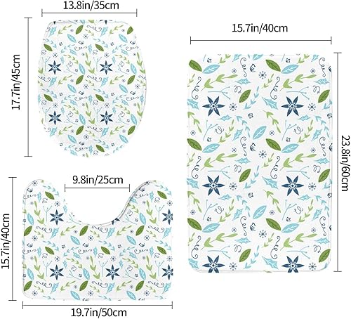 Miniatura 2 de Bathroom Rug Set 3 Pieces, Pretty Flower, Farmhouse Soft Non Slip Bath Rugs, Shaggy Bath Rugs + U-Shaped Contour Rug + Toilet Seat Cover, Absorbent
