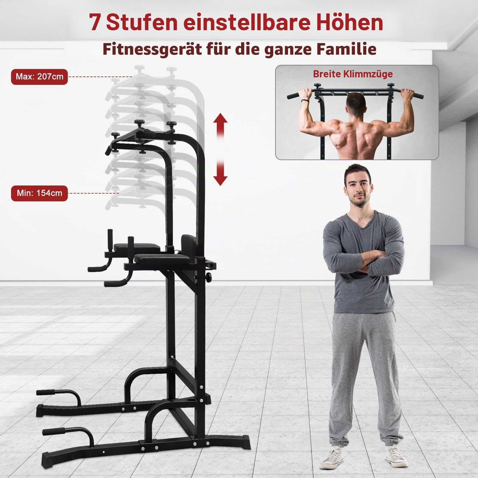 Dip Station Multifunktions-Dip Ständer, Freistehend Fitnessgerät für Calisthenics und Krafttraining, geeignet für Home Gym
