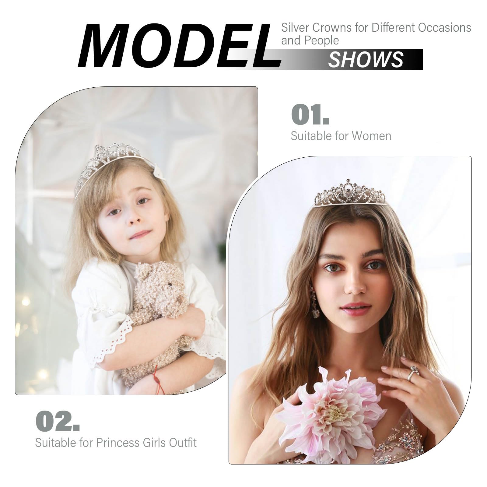 Tiaras Crowns Headbands for Girls Women 10 Pcs Small Silver Princess Tiara Bulk Crown Tiaras Rapunzel Crowns for Wedding Birthday Crystal Tiara for Prom, Bride, Pageant, Halloween