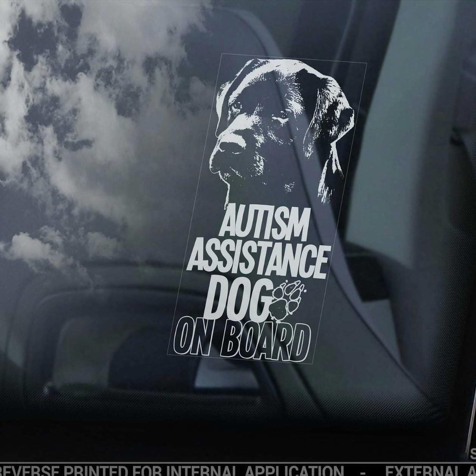 Madcolitote Style-10 Autism Assistance Dog On Board Car Window Sticker Labrador Dog Sign Decal Vinyl Die Cut Decals Funny Bumper Stickers Animal Pet Gift