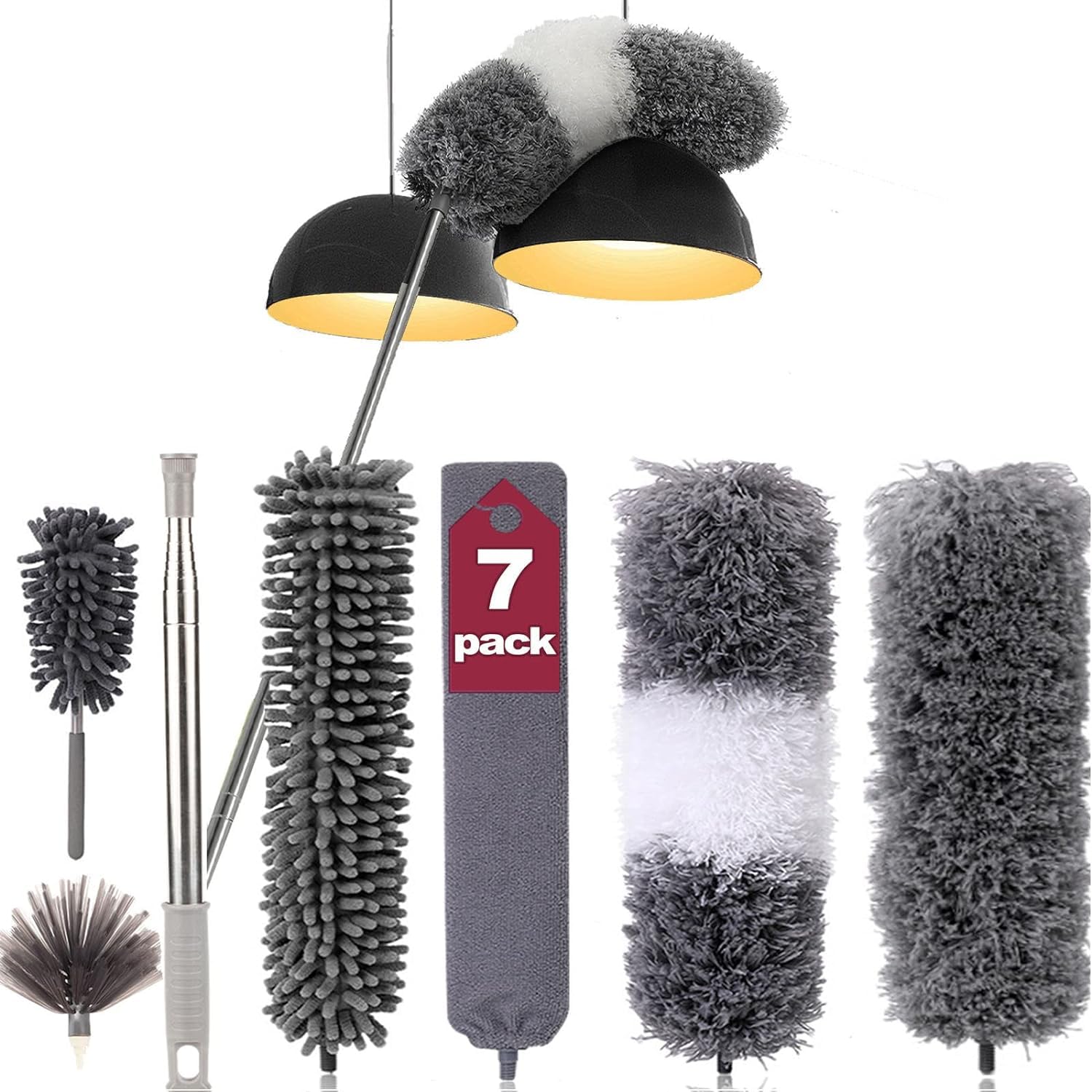STL Microfiber Duster 7 Pcs Set Feather Duster Cleaning Kit with 100 Inches Extension Pole, Reusable Bendable Cobweb Dusters for Cleaning Ceiling Fan, Car, Computer, Blinds, Furniture (B0CRKMXTSJ) Amazon Price History, Amazon Price Tracker