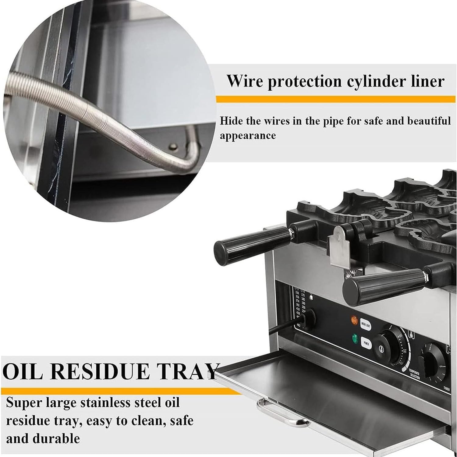 Máquina Hacer Gofres Forma Pez, Máquina Hacer Gofres Taiyaki, Máquina Hacer Gofres Forma Pez Taiyaki 5200 W Máquina Hacer Gofres Con Helado Comercial, Ajustable 50 A 300 ℃/122 A 572 ℉
