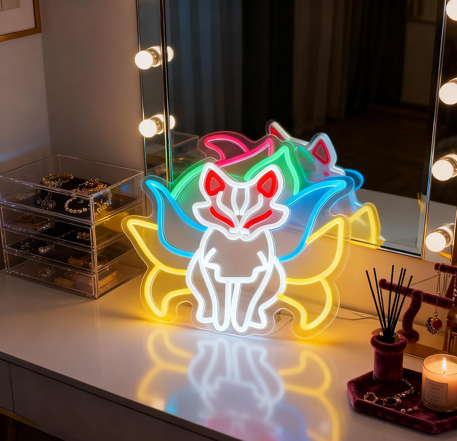 Fox LED Neon Sign, USB Powered Dimmable Decorative Neon Light for Home Bedroom Game Room Anime Theme Party Wall Table Decor Gift 13.3 x 13.3 In image 5