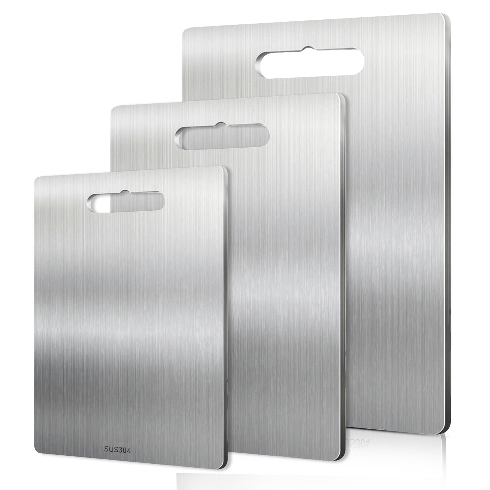 BORDEAG 3 Pezzi Tagliere Per Cucina, Tagliere In Acciaio Inox, Tagliere Da Cucina In Acciaio Inossidabile, Per Carne, Frutta, Verdura, Alimenti Per Bambini, Lavabile In Lavastoviglie