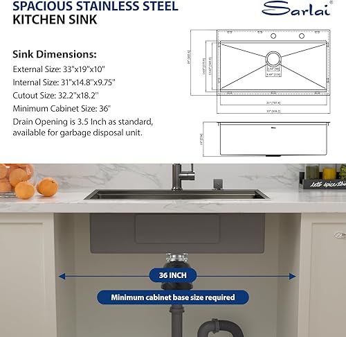 Miniatura 22 de Sarlai Fregadero de barra de 21 gotas de acero inoxidable - Fregadero de cocina de 21 x 20 pulgadas, estación de trabajo de montaje superior, acero