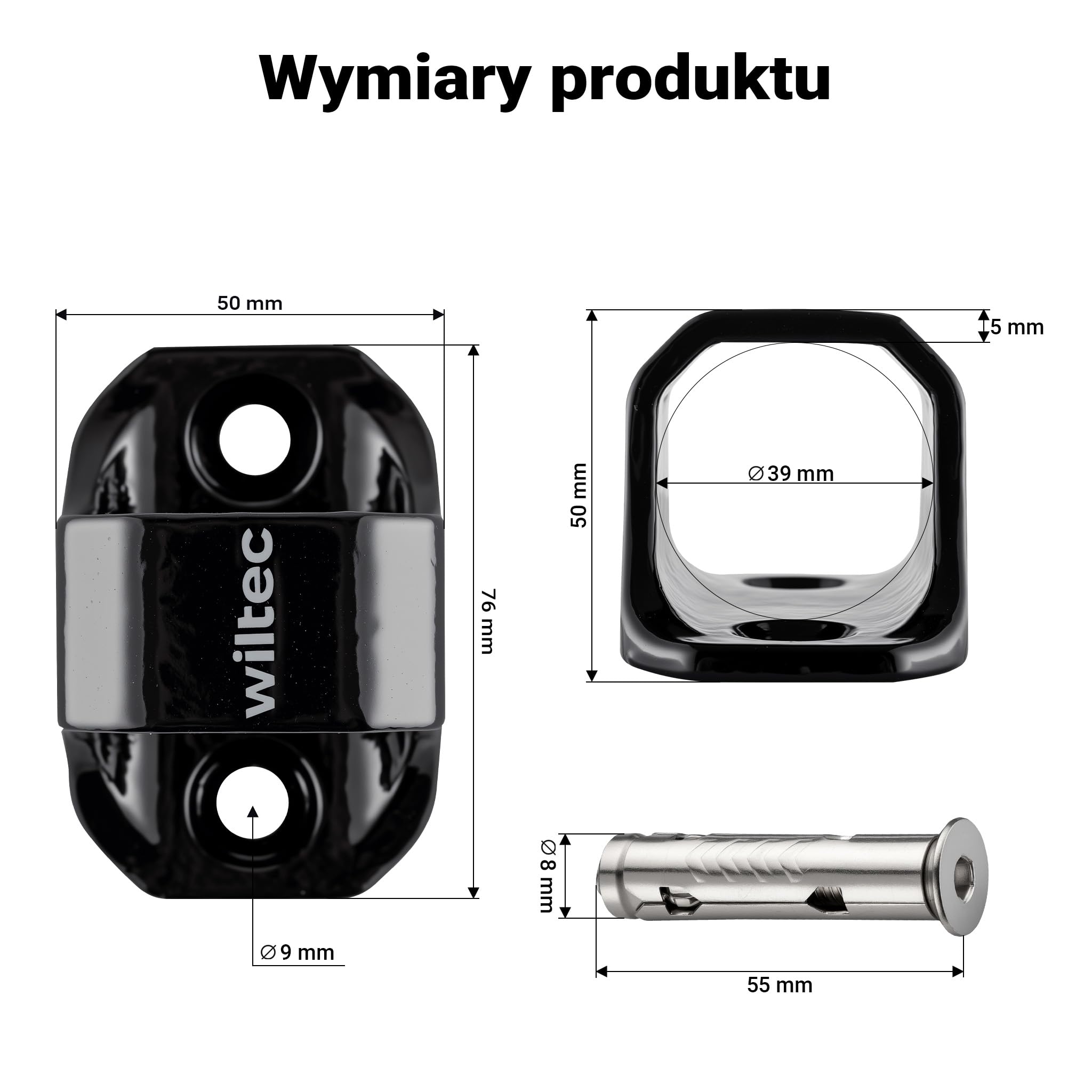 Wiltec Kotwa antykradzieżowa typu 02 ze stali 76 x 50 x 54 mm, zabezpieczenie przed kradzieżą do montażu ściennego i podłogowego do roweru i motocykla