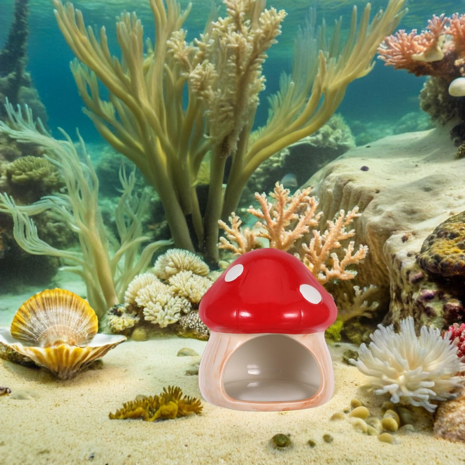 Cachette pour Betta et Crevettes Céramique Maison Champignon Aquarium Refuge de Repos et Reproduction Décor Adapté pour Poissons Rouges et Pleco Abri Naturel pour Aquarium
