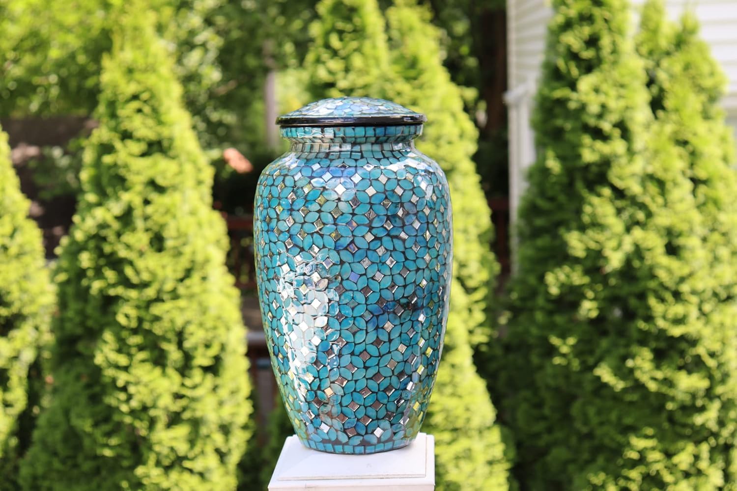 Extra Large Urn Glass Mosaic - up to 350 pounds - Hand Made Funeral Urn for Human Ashes - Hand Applied Individual Glass Tiles Create a one of a Kind Work of Art - Extra Large Size 13 inches in Height
