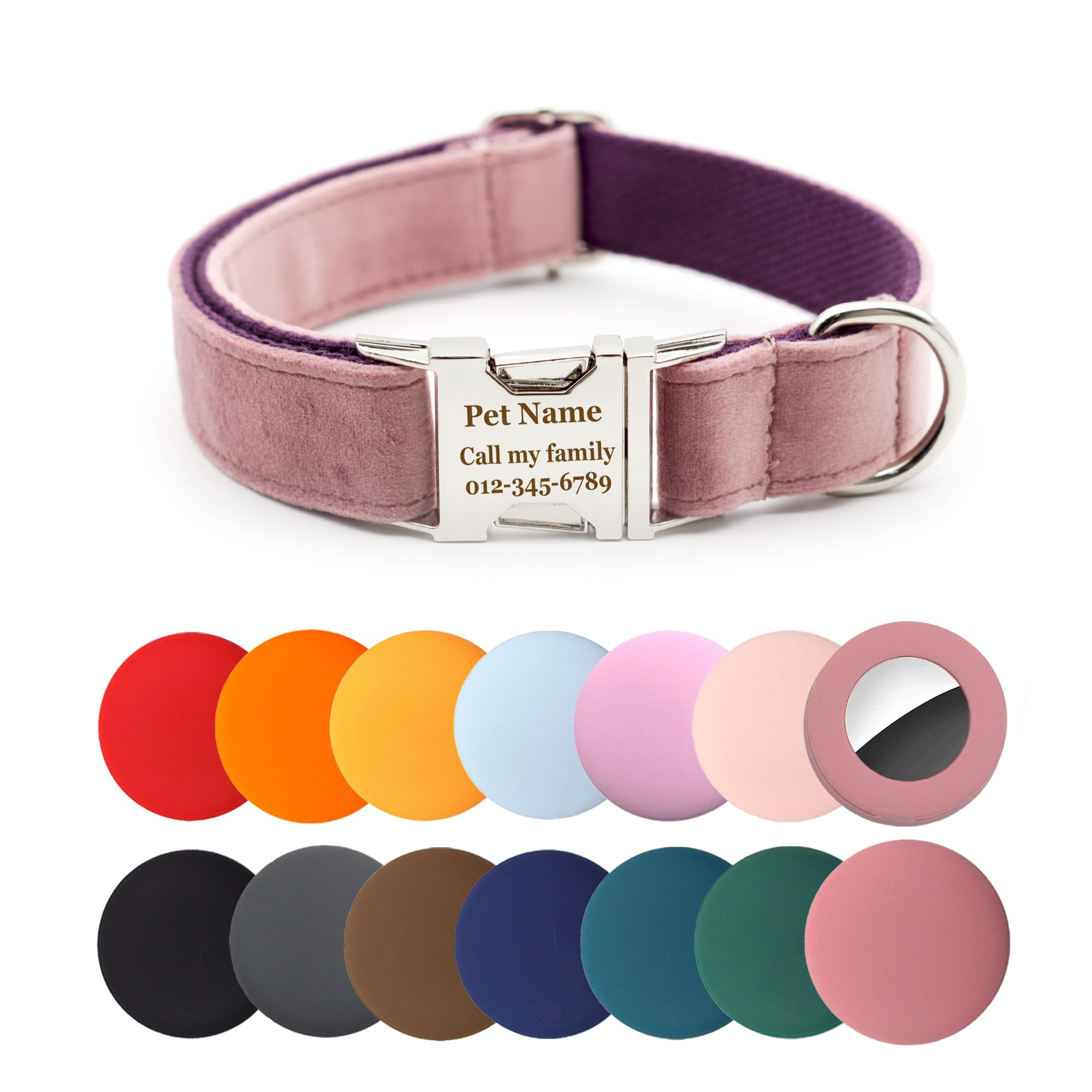 Personalized Dog Collar Thick Velvet (Pink Purple)