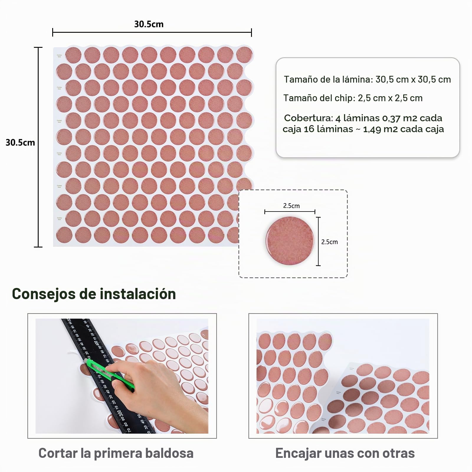 CRE8TIVE Azulejos Adhesivos Rosa Redondo 16 Piezas Vinilos Azulejos Autoadhesivo Mosaico Adhesivo Azulejos Adhesivos Cocina Moderno Cenefas Adhesivas Baño Impermeable Baldosas Lavadero 30.5 x 30.5cm