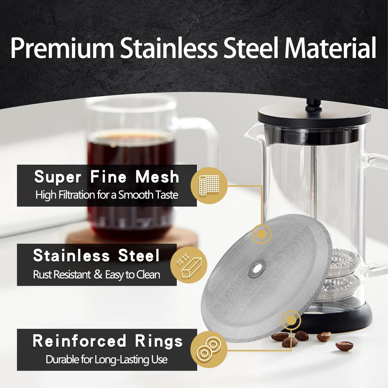 French Press Filters - 6 Pack Replacement -7 French Press Filters - 6 Pack Replacement -7