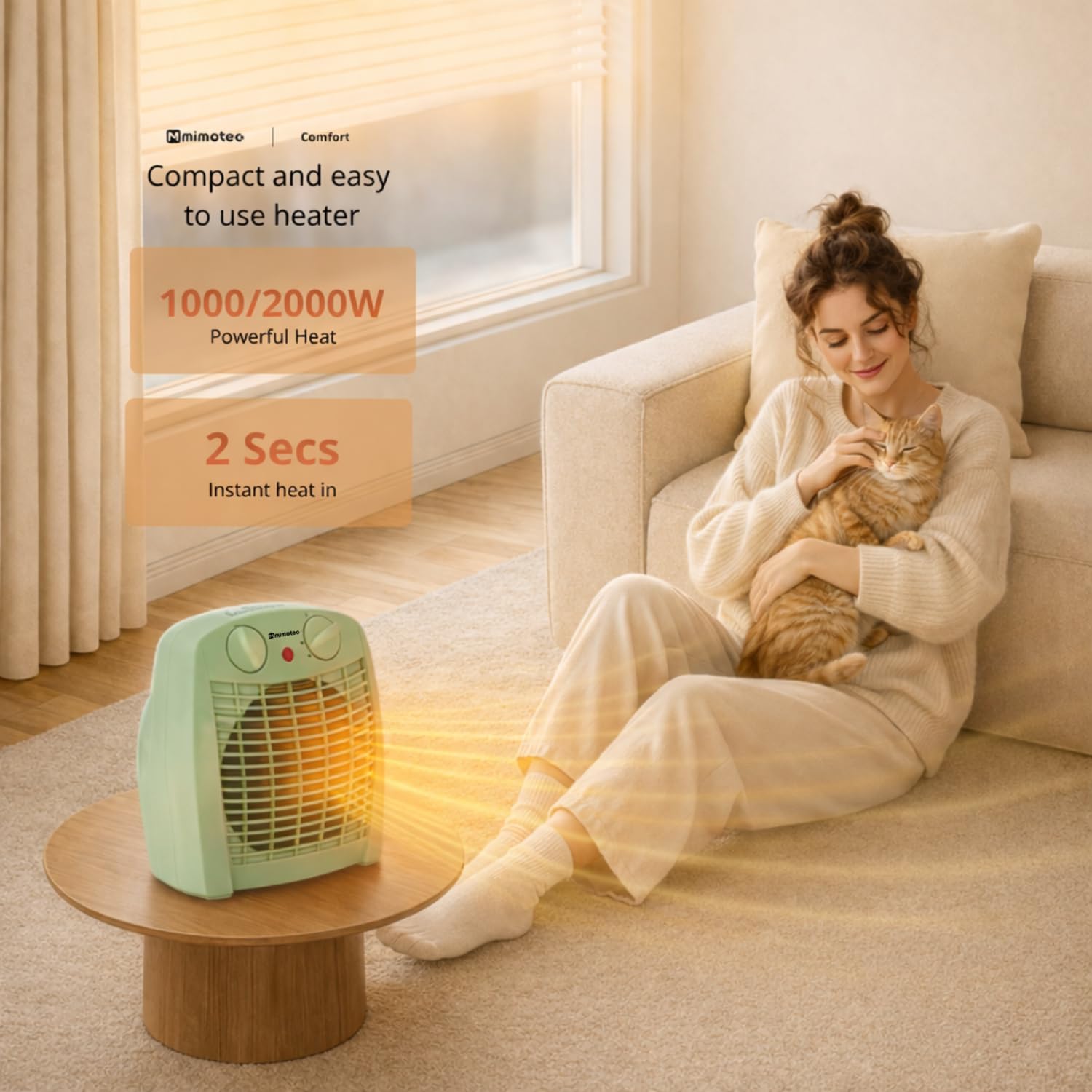 M mimotec - Calefactor Eléctrico Green Comfort 2000W Mimotec, Calefacción Portátil de Suelo, Doble Potencia 1000/2000W, Bajo Ruido <53 dB, IP20, para Estancias hasta 20 m131 — view 4