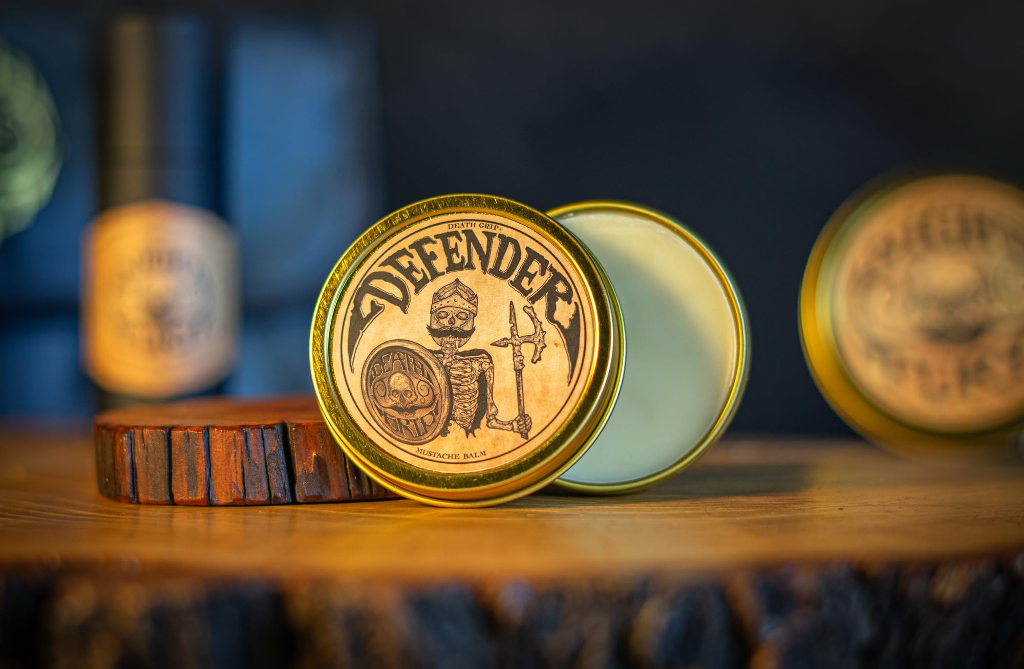 Mustache Balm Grooming Kit for Men | Light to Medium Hold Beard Wax 1oz | Natural Hair & Moustache Care Kit with Styling & Conditioning | Defender Balm By Death Grip