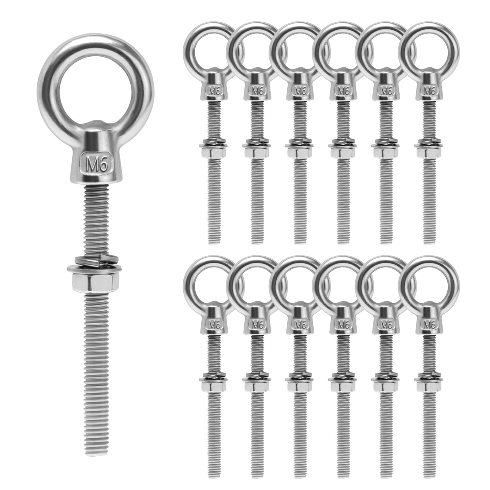 12 Pezzi Golfari Bullone a Occhiello M6 Bullone per Sollevamento in Acciaio Inox 304 Bullone ad Anello Vite a Occhiello Inox per Fissaggio e Sospensione, con Controdadi e Rondelle (M6 X 60 mm)