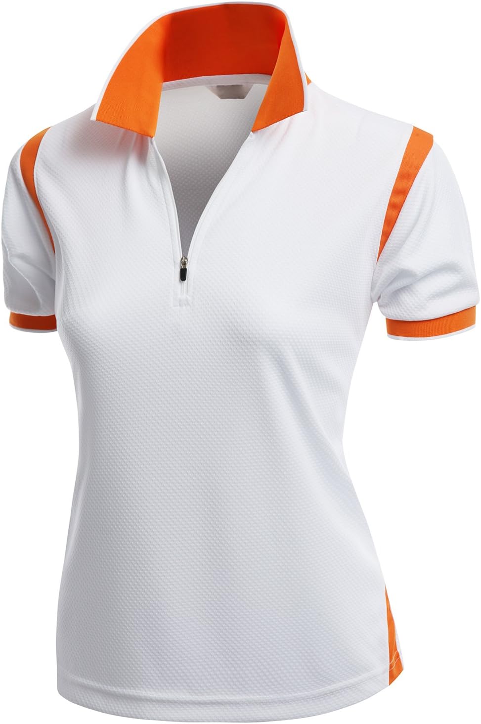 Women's Coolmax 2 Tone Collar Zipup Polo T-Shirt