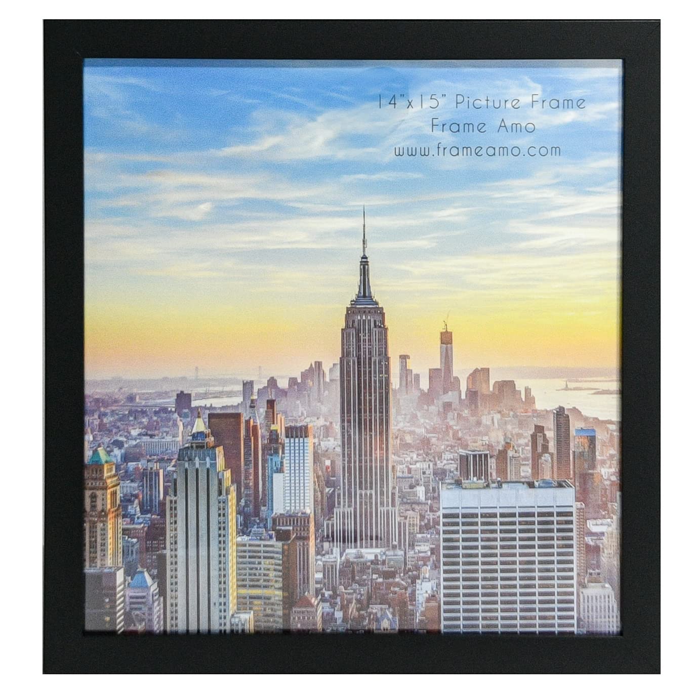 Frame Amo14x15 Black Modern Picture or Poster Frame, 1 inch Wide Border, Smooth Wrap Finish, Acrylic Face