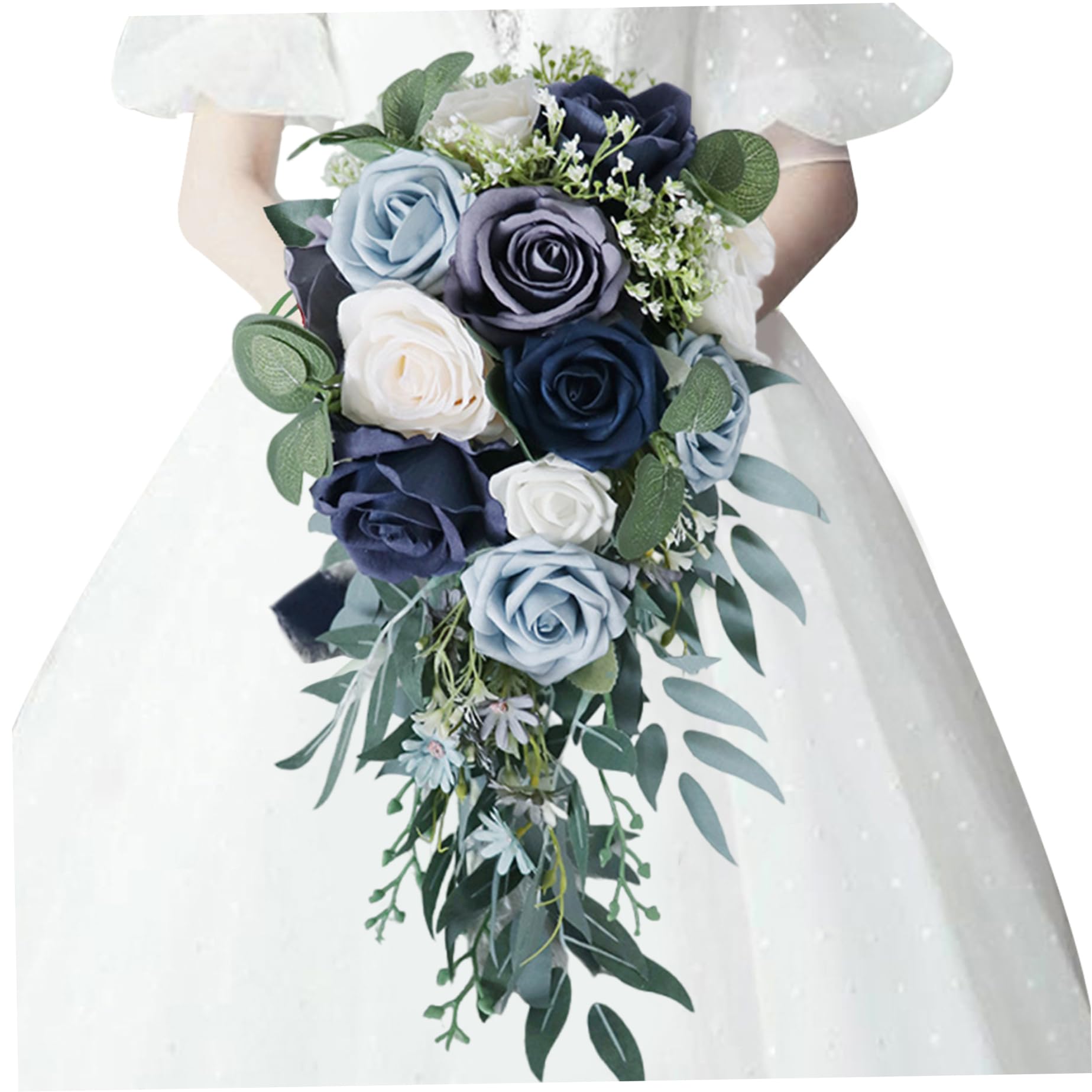 Azidweryq Blue Bridal Bouquets For Bride, Drop Shape Wedding Flowers Bouquets, Roses For Ceremony Church Photography Decoration Bride For Wedding