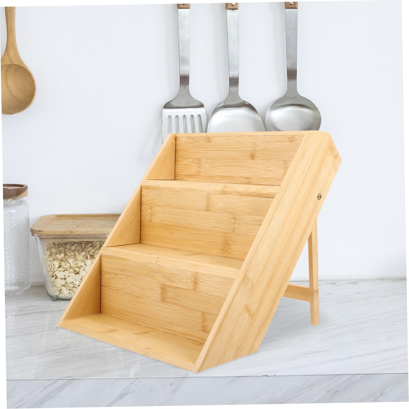 Especiero de Bambú Natural de 3 Niveles para Cocina, Organizador de Especias de Mostrador Resistente al Desgaste, Elegante y Seguro